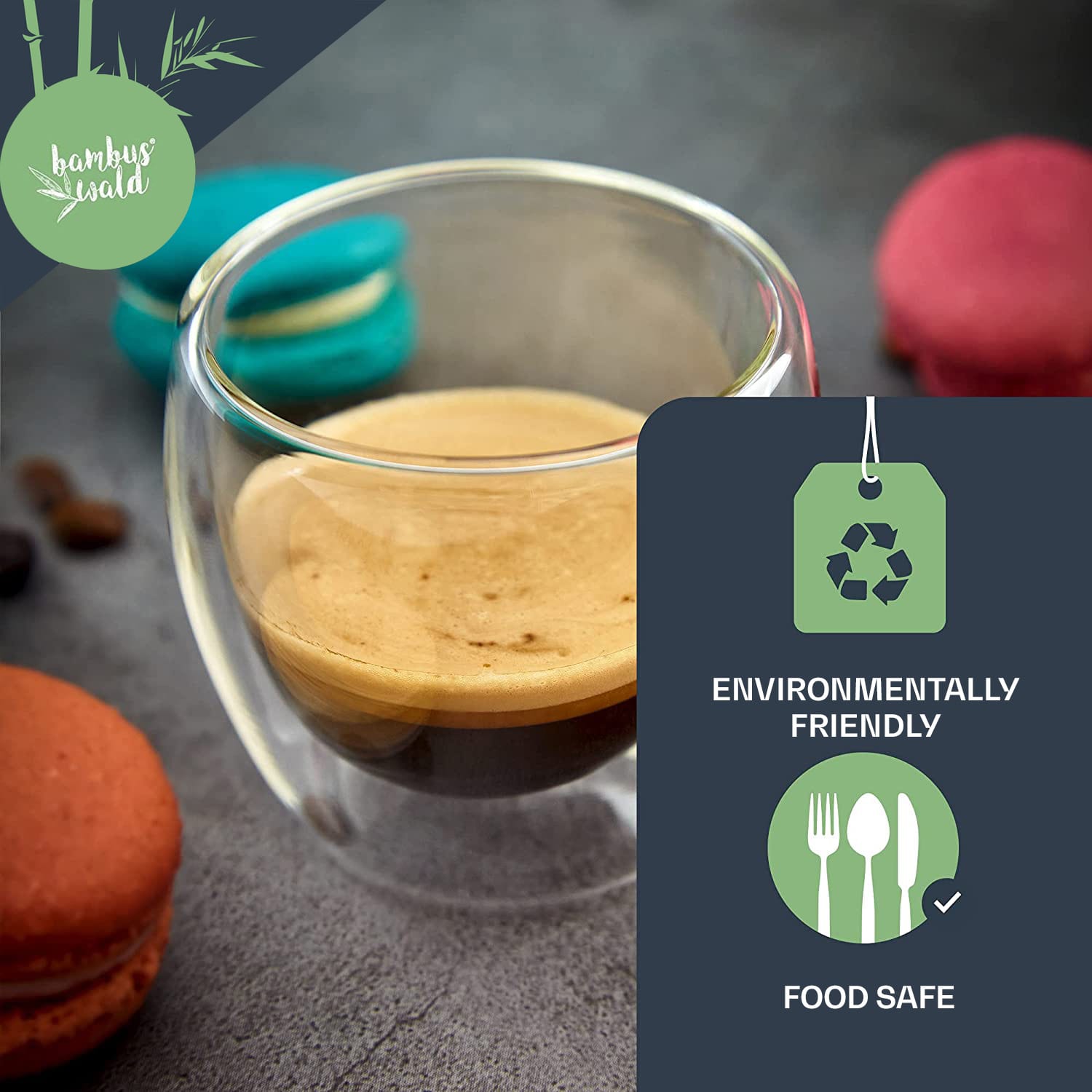 Bambuswald Pohár na kávu, 100 ml, termopohár, ručná výroba, borosilikátové sklo – Obrázok 4