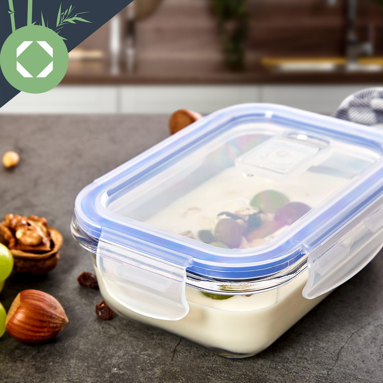 Klarstein Obdĺžnikové sklenené dózy, súprava 4 kusov, 1520 ml, 1040 ml, 640 ml, 370 ml, s vrchnákom – Obrázok 3