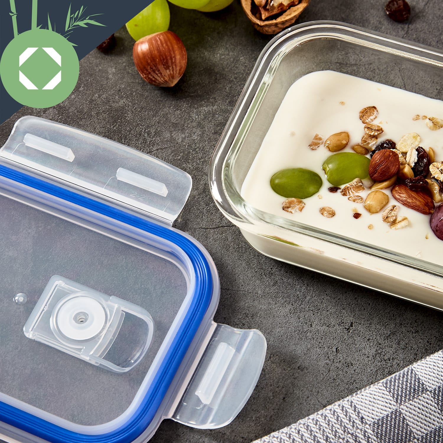 Klarstein Obdĺžnikové sklenené dózy, súprava 4 kusov, 1520 ml, 1040 ml, 640 ml, 370 ml, s vrchnákom – Obrázok 4