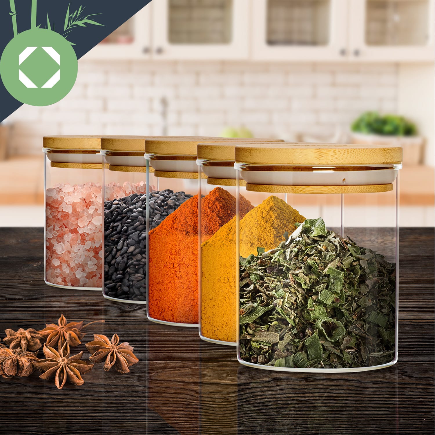 Klarstein Okrúhle poháre, bambusový vrchnák, súprava 10 kusov, každý 150 ml, vzduchotesné – Obrázok 4