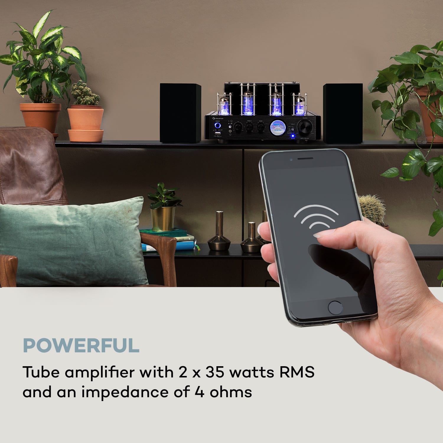 Auna Amp VT elektrónkový zosilňovač, HiFi zosilňovač, 2x35W RMS, BT, Opt./Coax./AUX-In