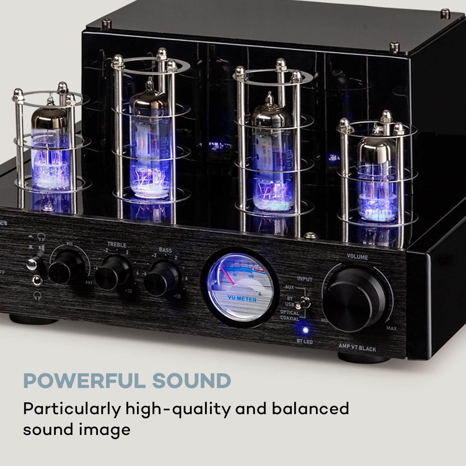 Auna Amp VT elektrónkový zosilňovač, HiFi zosilňovač, 2x35W RMS, BT, Opt./Coax./AUX-In – Obrázok 2