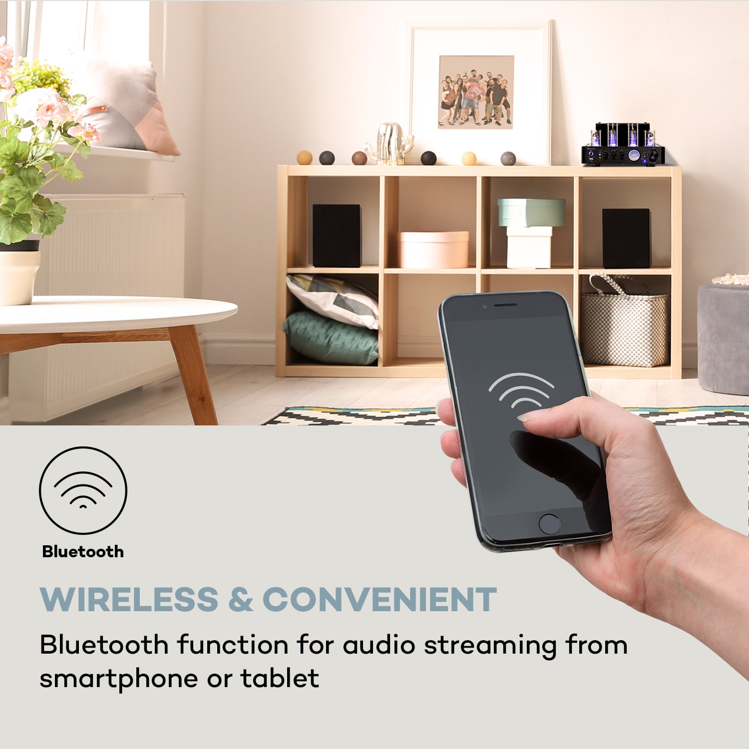 Auna Amp VT elektrónkový zosilňovač, HiFi zosilňovač, 2x35W RMS, BT, Opt./Coax./AUX-In – Obrázok 3