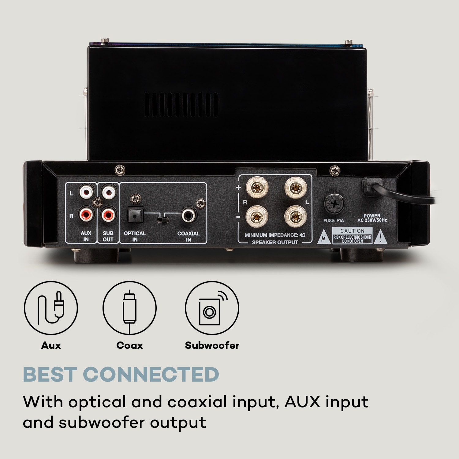 Auna Amp VT elektrónkový zosilňovač, HiFi zosilňovač, 2x35W RMS, BT, Opt./Coax./AUX-In – Obrázok 5