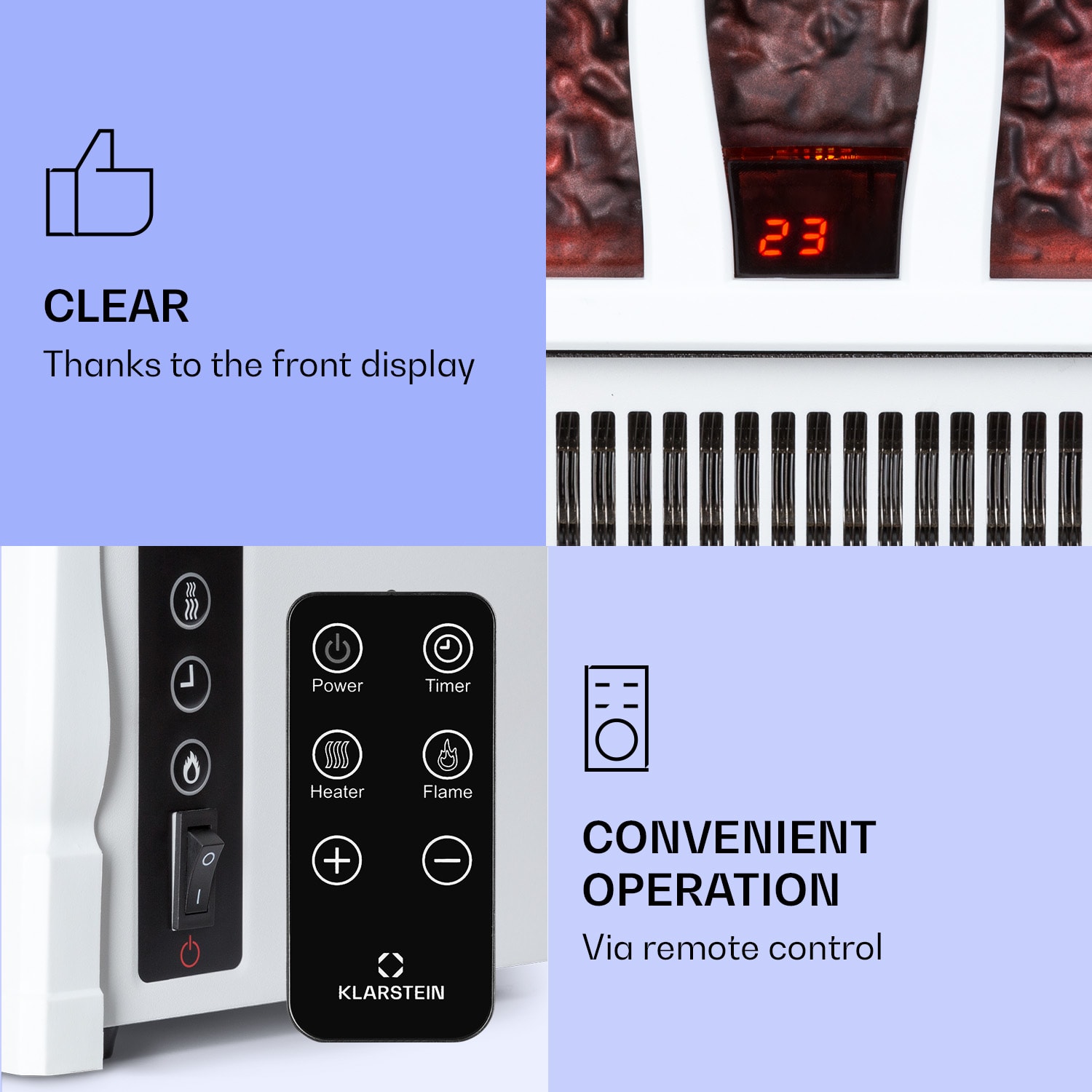 Klarstein Kamini FXL 2G, elektrický krb, krbová vložka, 1800 W, 3D LED ilúzia plameňa – Obrázok 2