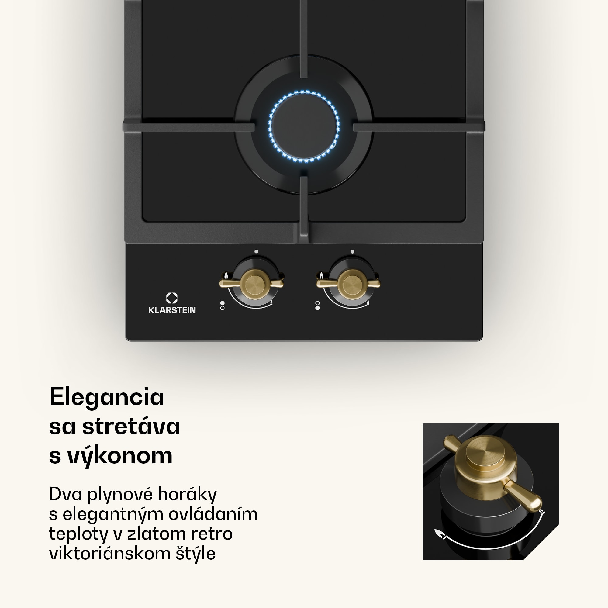 Klarstein Victoria Domino, plynová varná doska, 2 Sabaf horáky, sklokeramika, retro dizajn – Obrázok 3