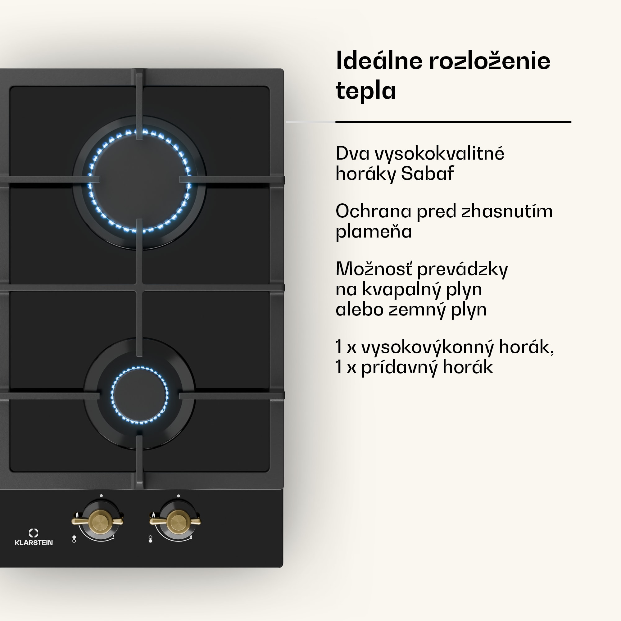 Klarstein Victoria Domino, plynová varná doska, 2 Sabaf horáky, sklokeramika, retro dizajn – Obrázok 4