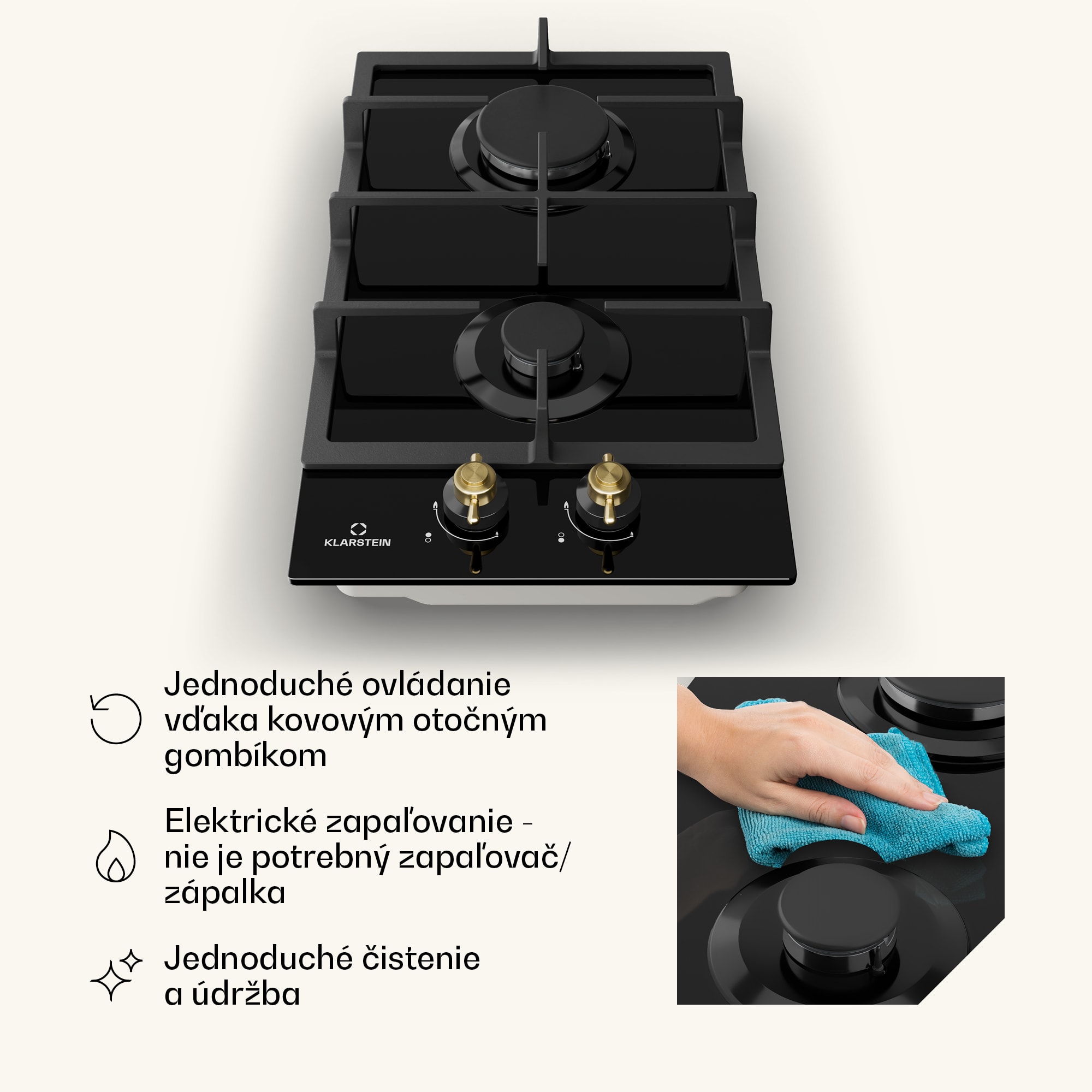 Klarstein Victoria Domino, plynová varná doska, 2 Sabaf horáky, sklokeramika, retro dizajn – Obrázok 5