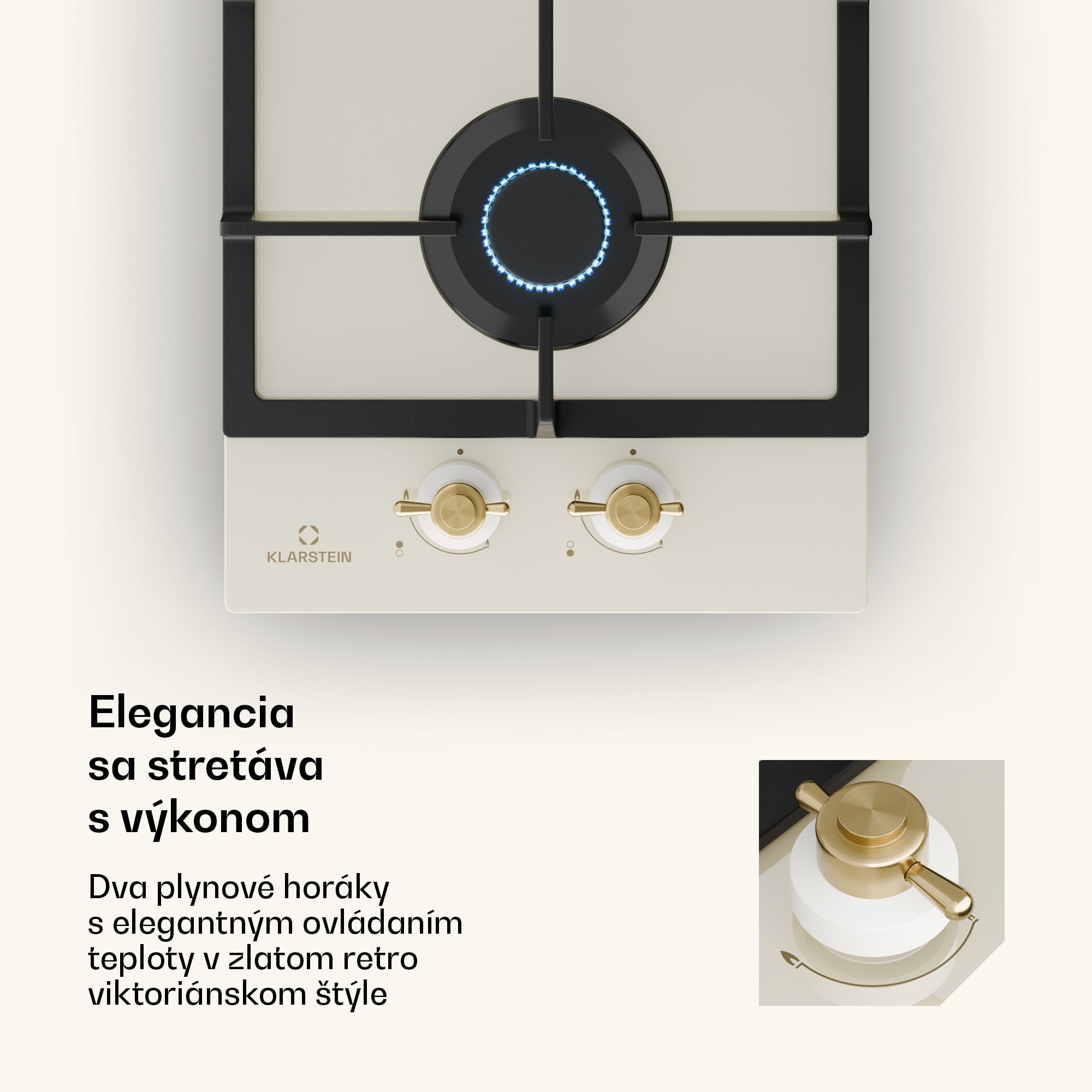 Klarstein Victoria Domino, plynová varná doska, 2 Sabaf horáky, sklokeramika, retro dizajn – Obrázok 3