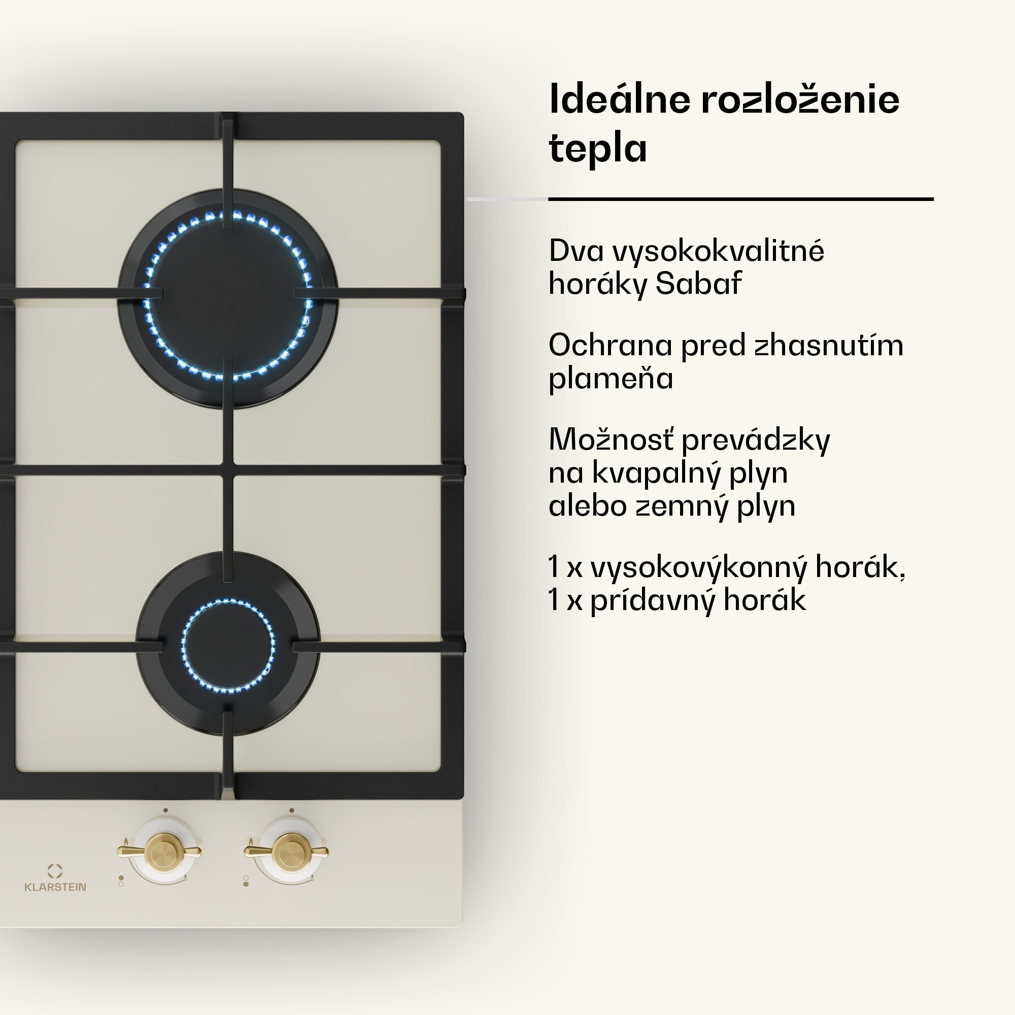 Klarstein Victoria Domino, plynová varná doska, 2 Sabaf horáky, sklokeramika, retro dizajn – Obrázok 4