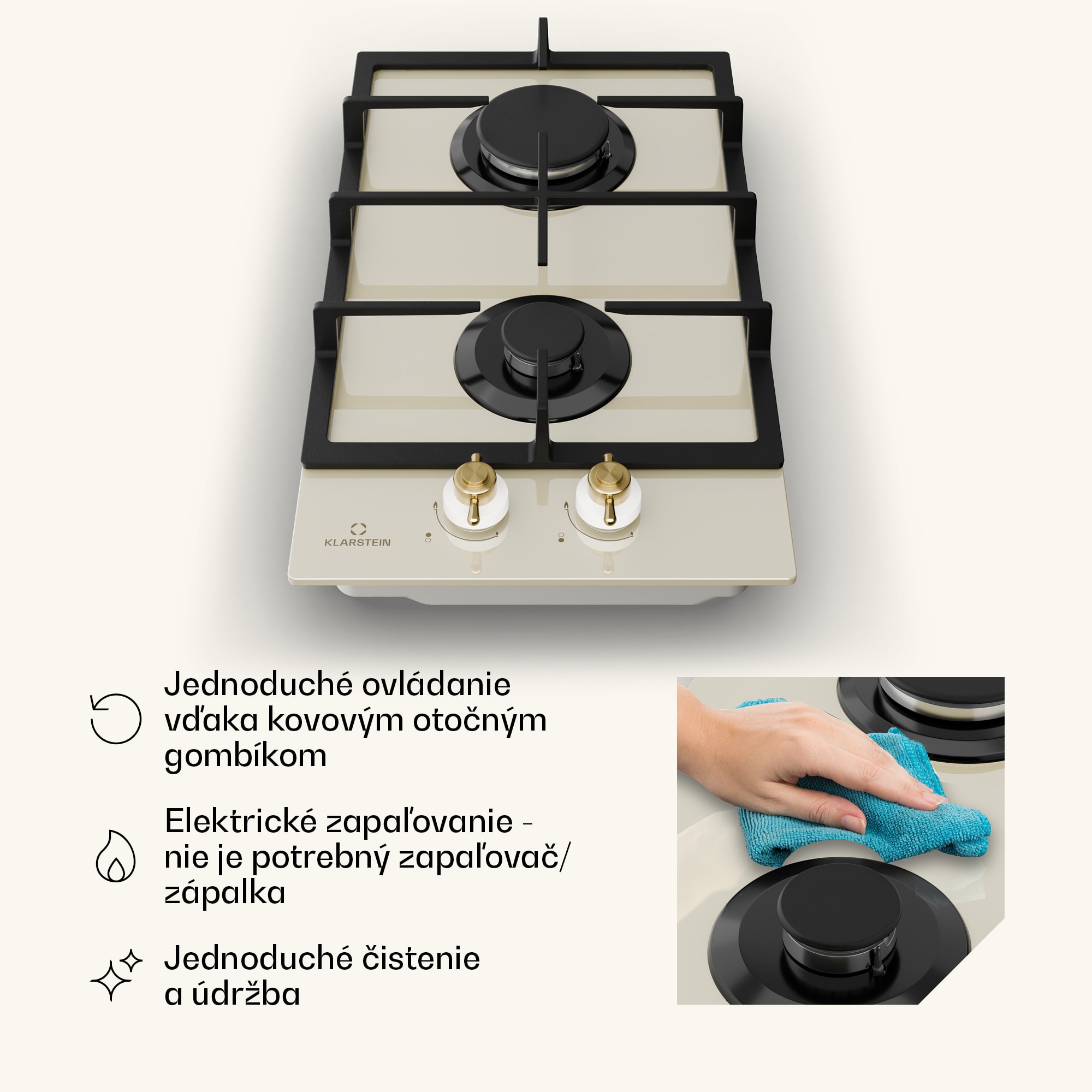 Klarstein Victoria Domino, plynová varná doska, 2 Sabaf horáky, sklokeramika, retro dizajn – Obrázok 5