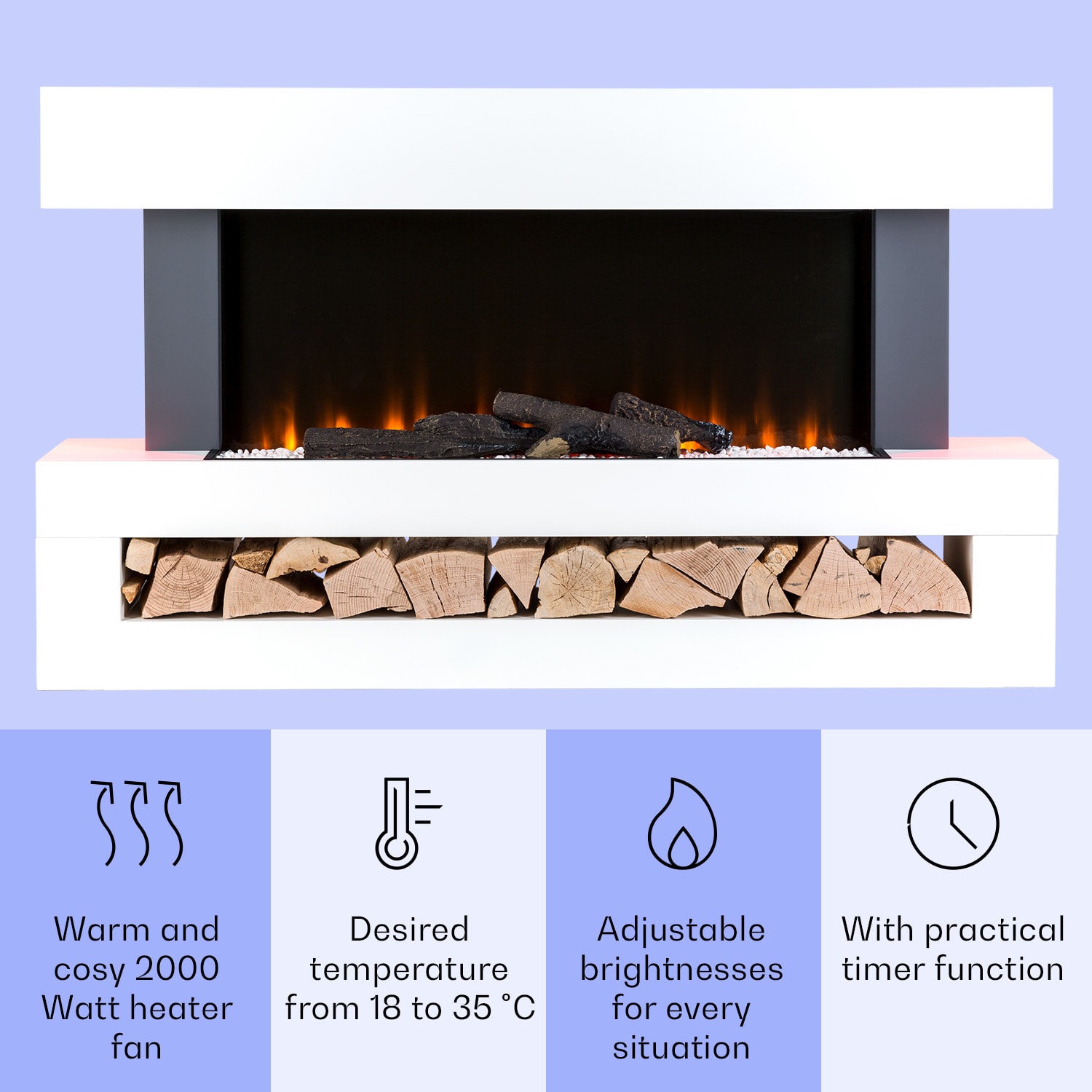 Klarstein Studio Light & Fire 3 Smart, krb, 1000/2000 W, MDF, WiFi Control – Obrázok 2