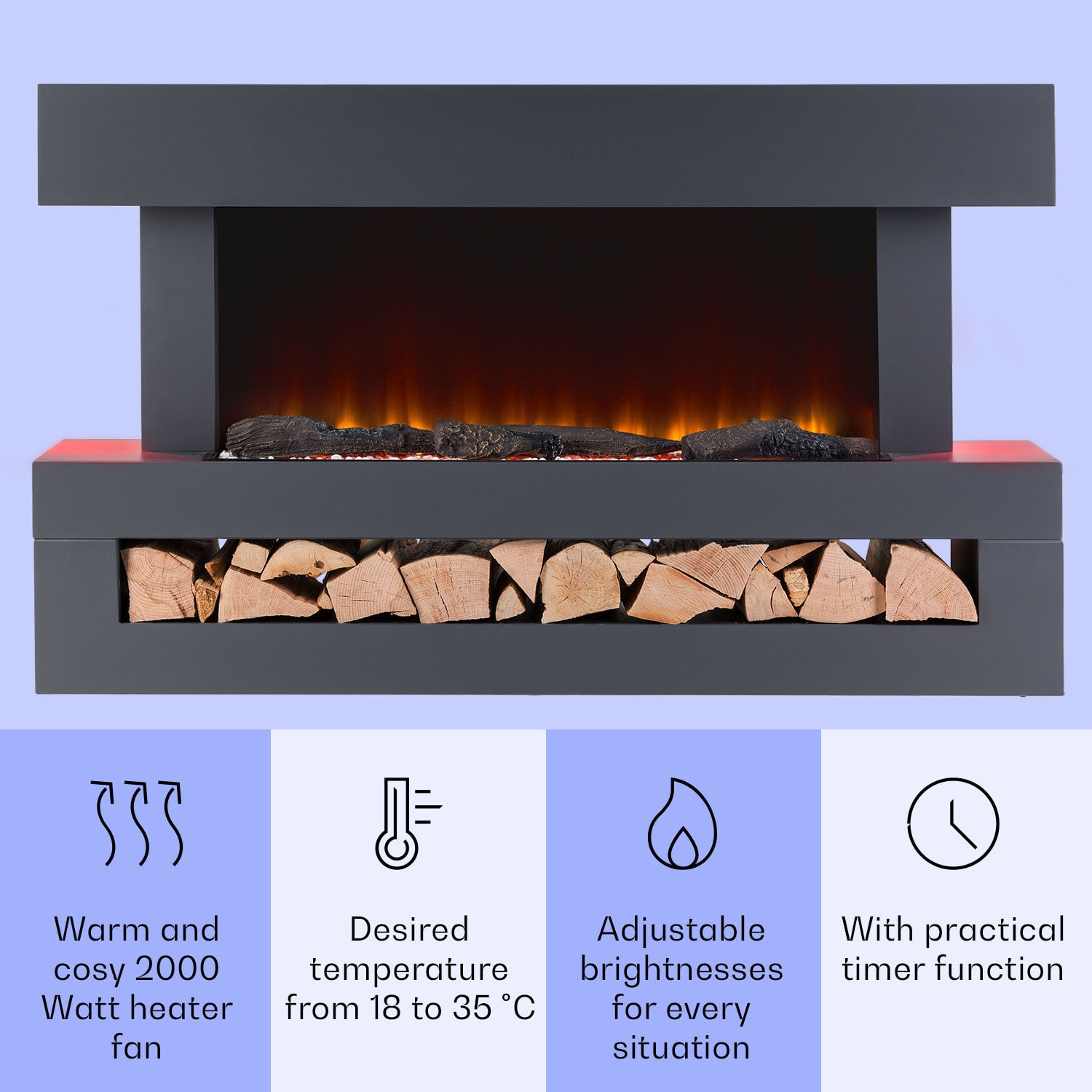 Klarstein Studio Light & Fire 3 Smart, krb, 1000/2000 W, MDF, WiFi Control – Obrázok 2
