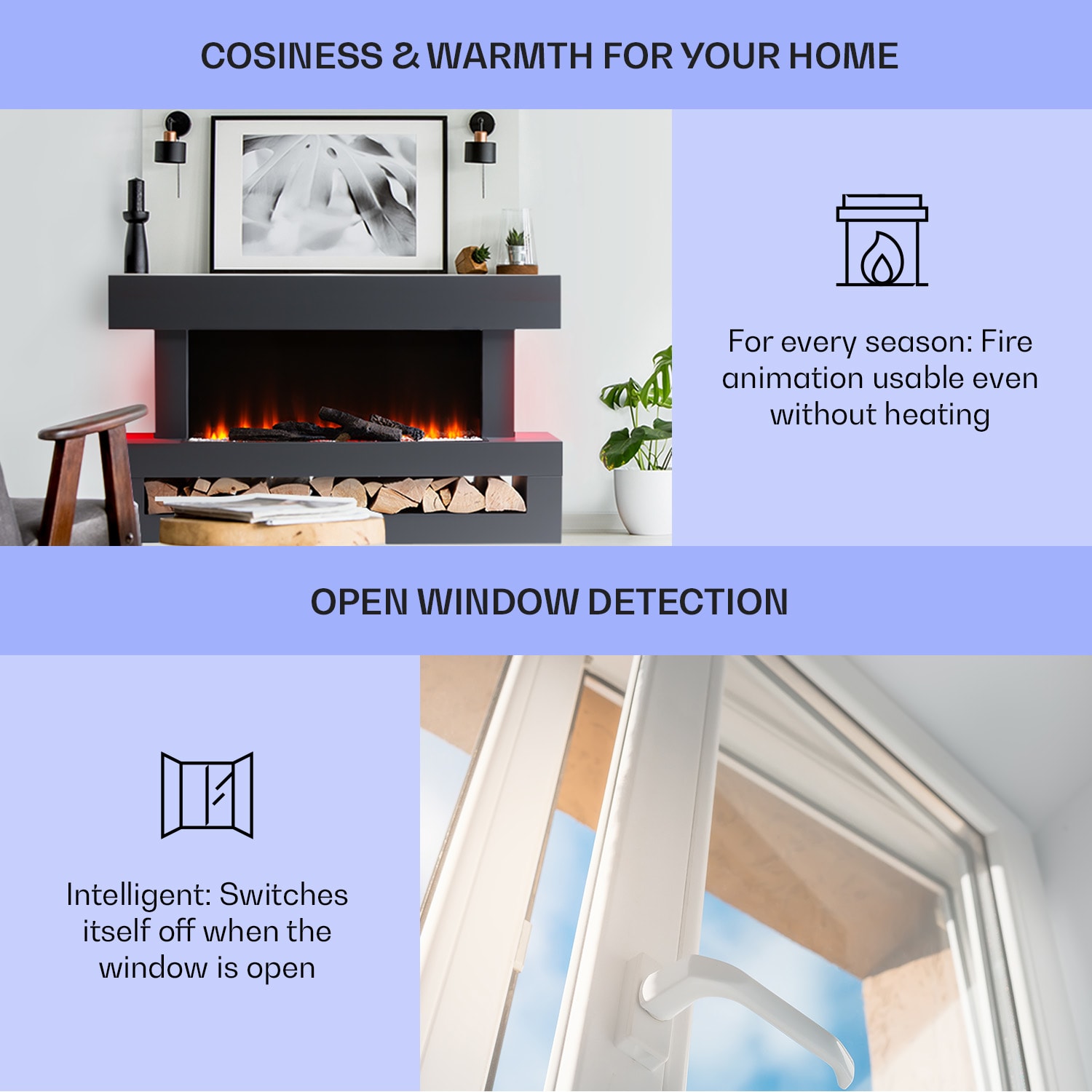 Klarstein Studio Light & Fire 3 Smart, krb, 1000/2000 W, MDF, WiFi Control – Obrázok 3