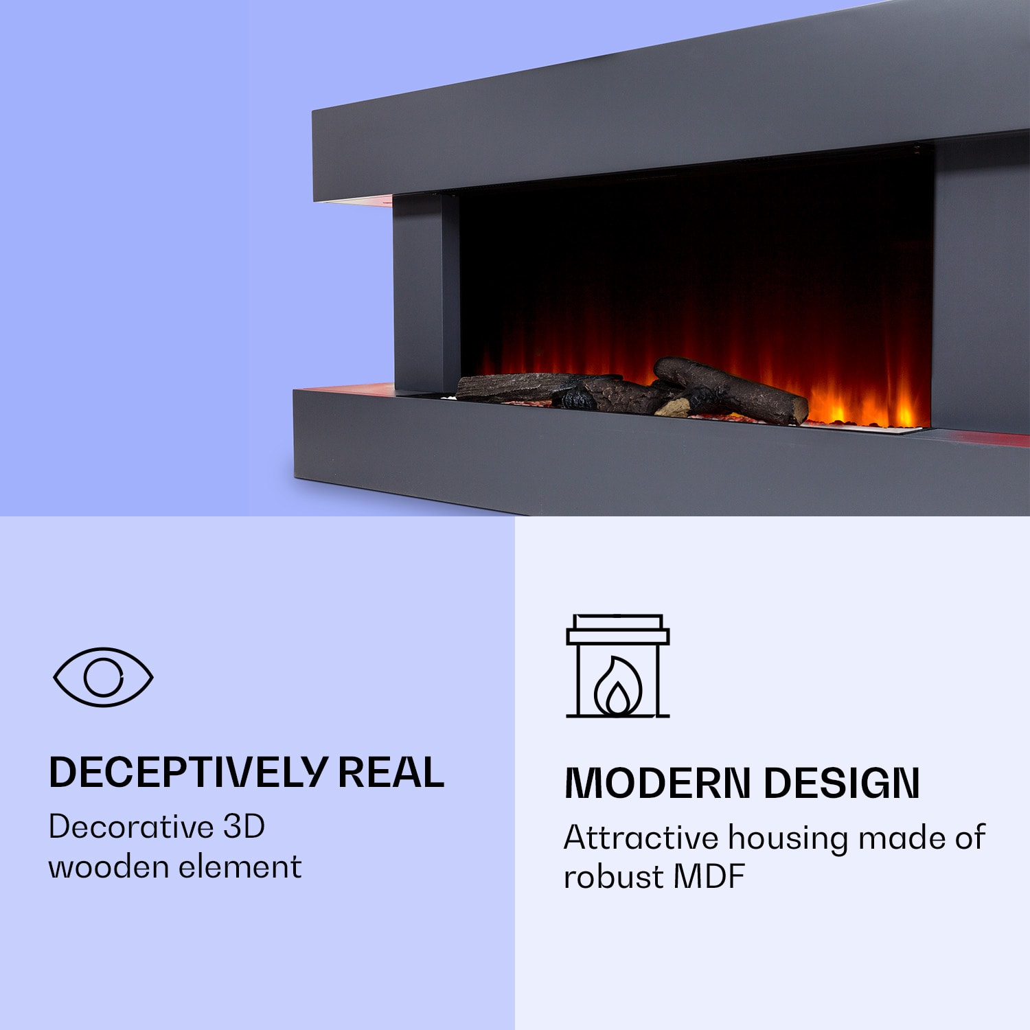 Klarstein Studio Light & Fire 1 Smart, krb, 1000/2000 W, MDF, WiFi Control – Obrázok 4