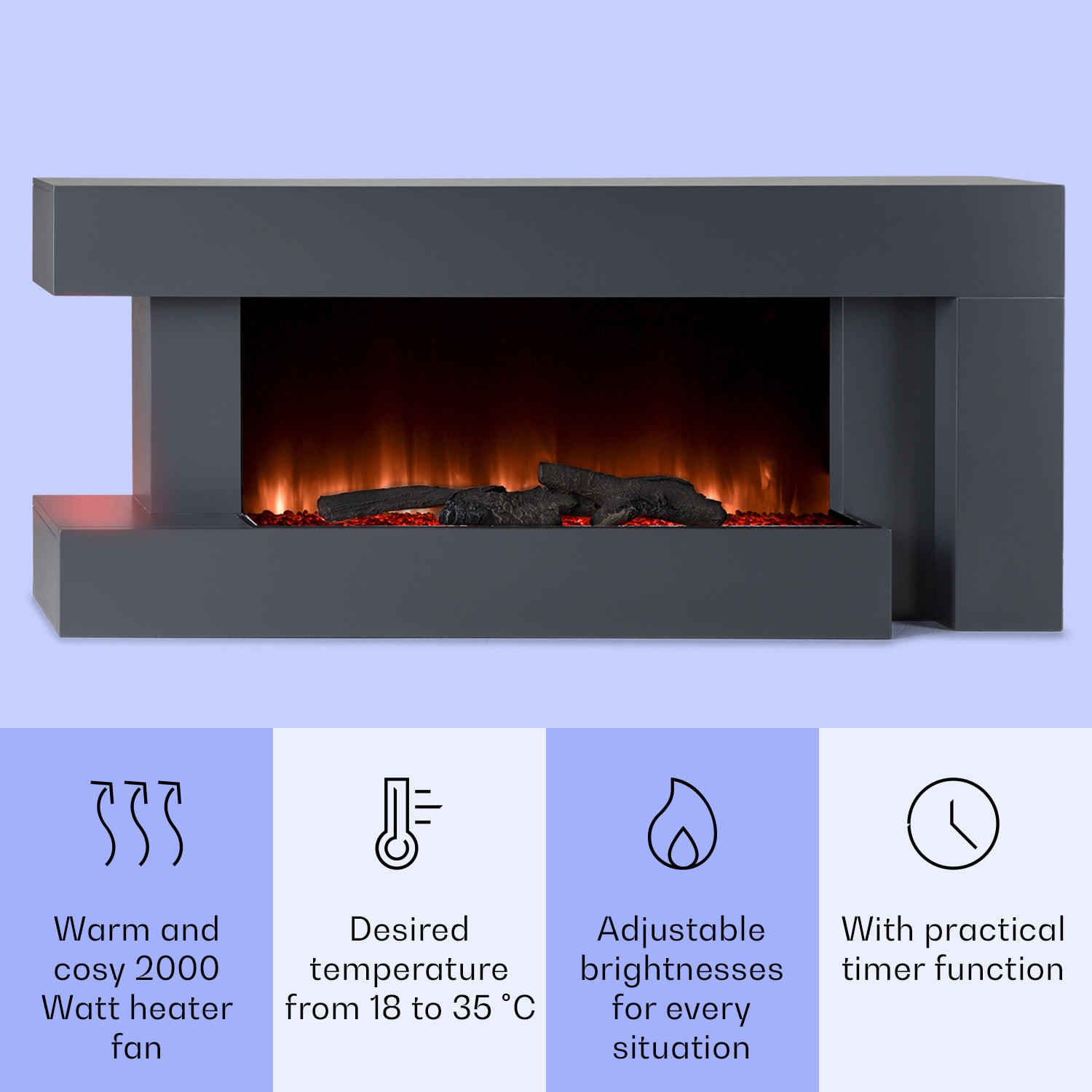 Klarstein Studio Light & Fire 2 Smart, krb, 1000/2000 W, MDF, WiFi Control – Obrázok 2