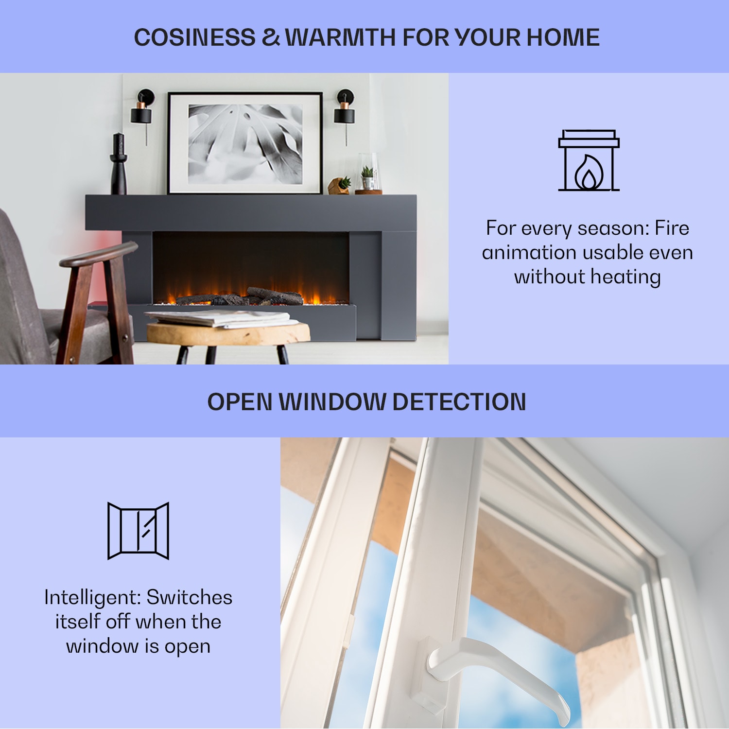 Klarstein Studio Light & Fire 2 Smart, krb, 1000/2000 W, MDF, WiFi Control – Obrázok 3