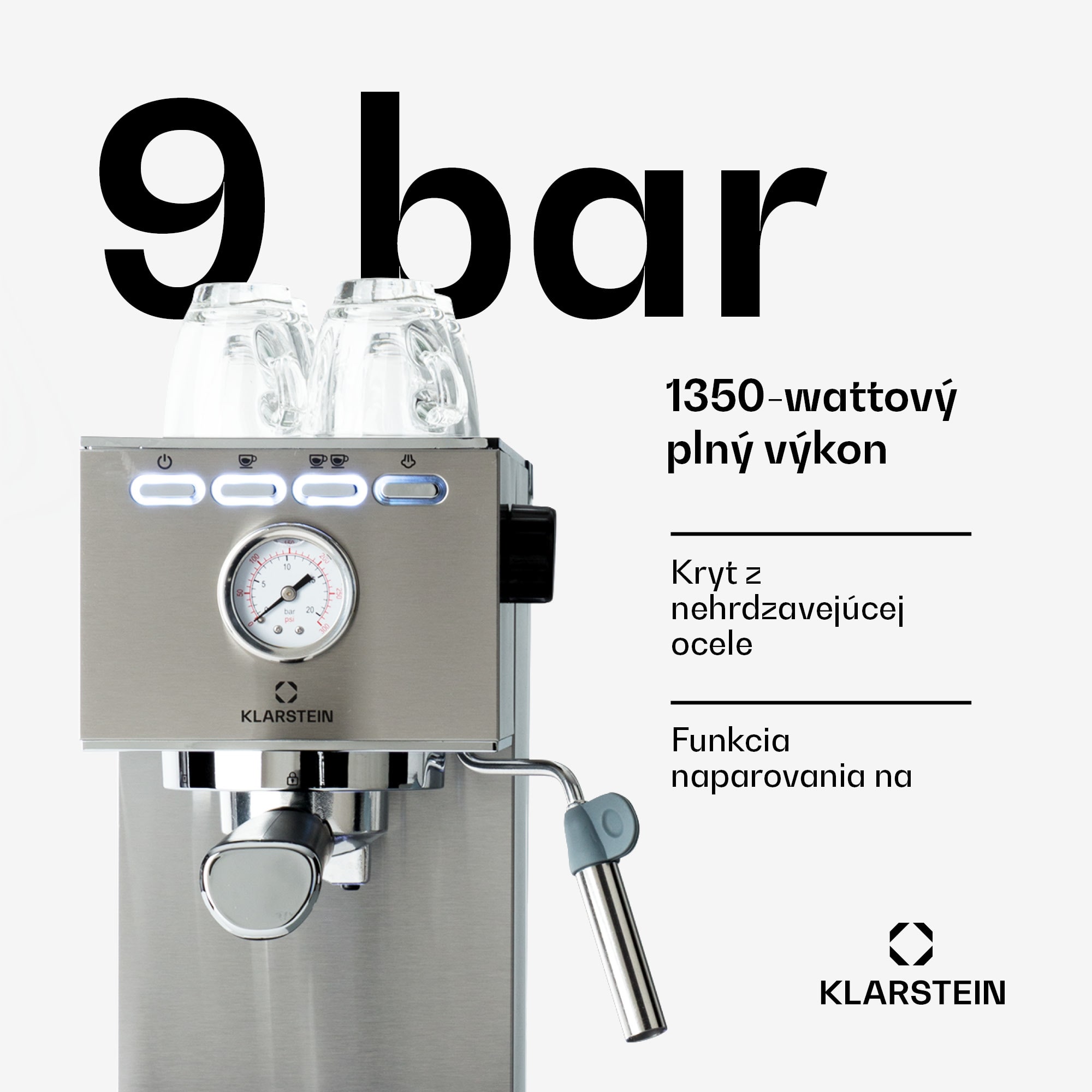 Klarstein Pausa, pákový kávovar, 1350 W, 20 bar, 1,4 l, nehrdzavejúca oceľ