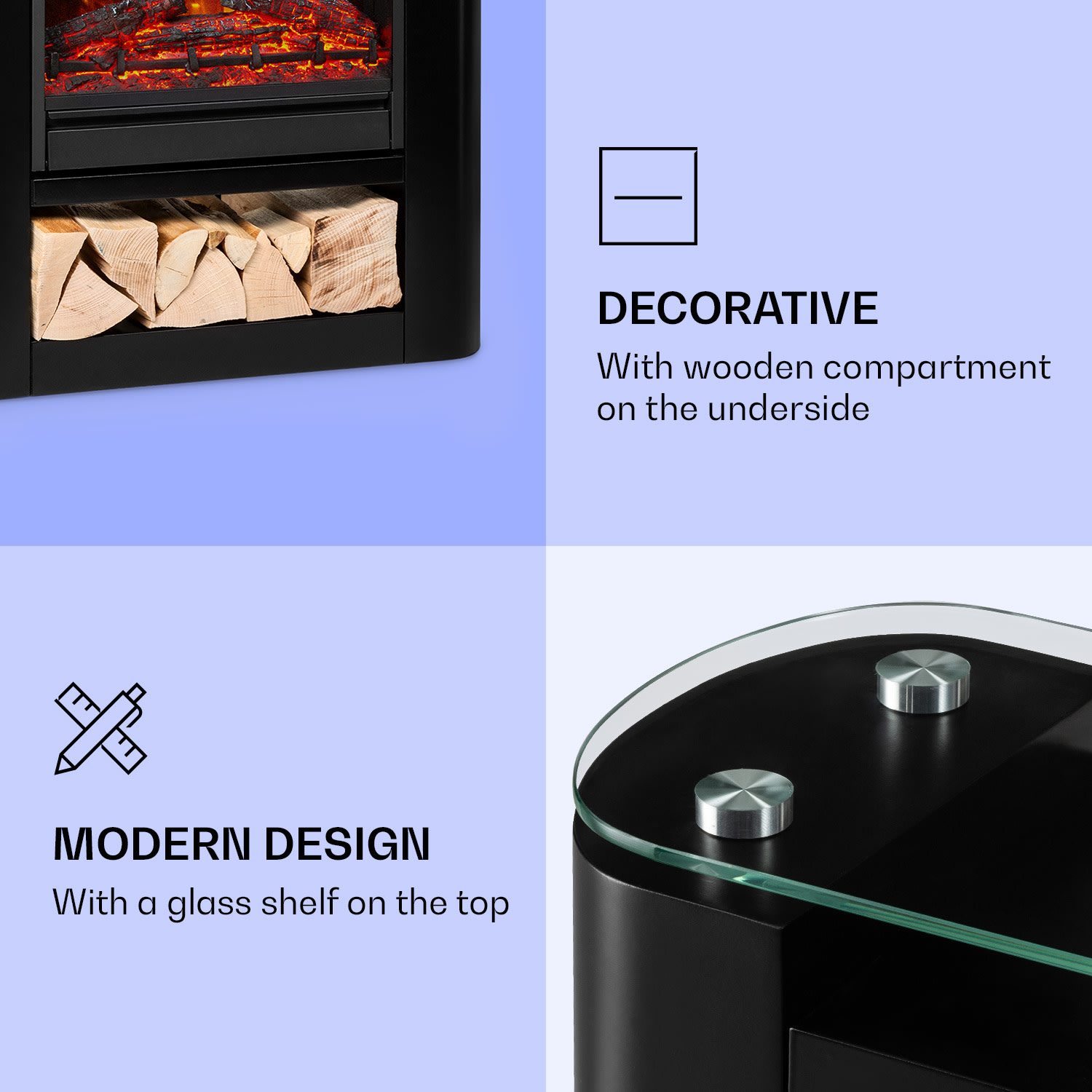 Klarstein Studio 5 Arc, elektrický krb, 1800 W, LED plamene, ventilátor, diaľkové ovládanie – Obrázok 4