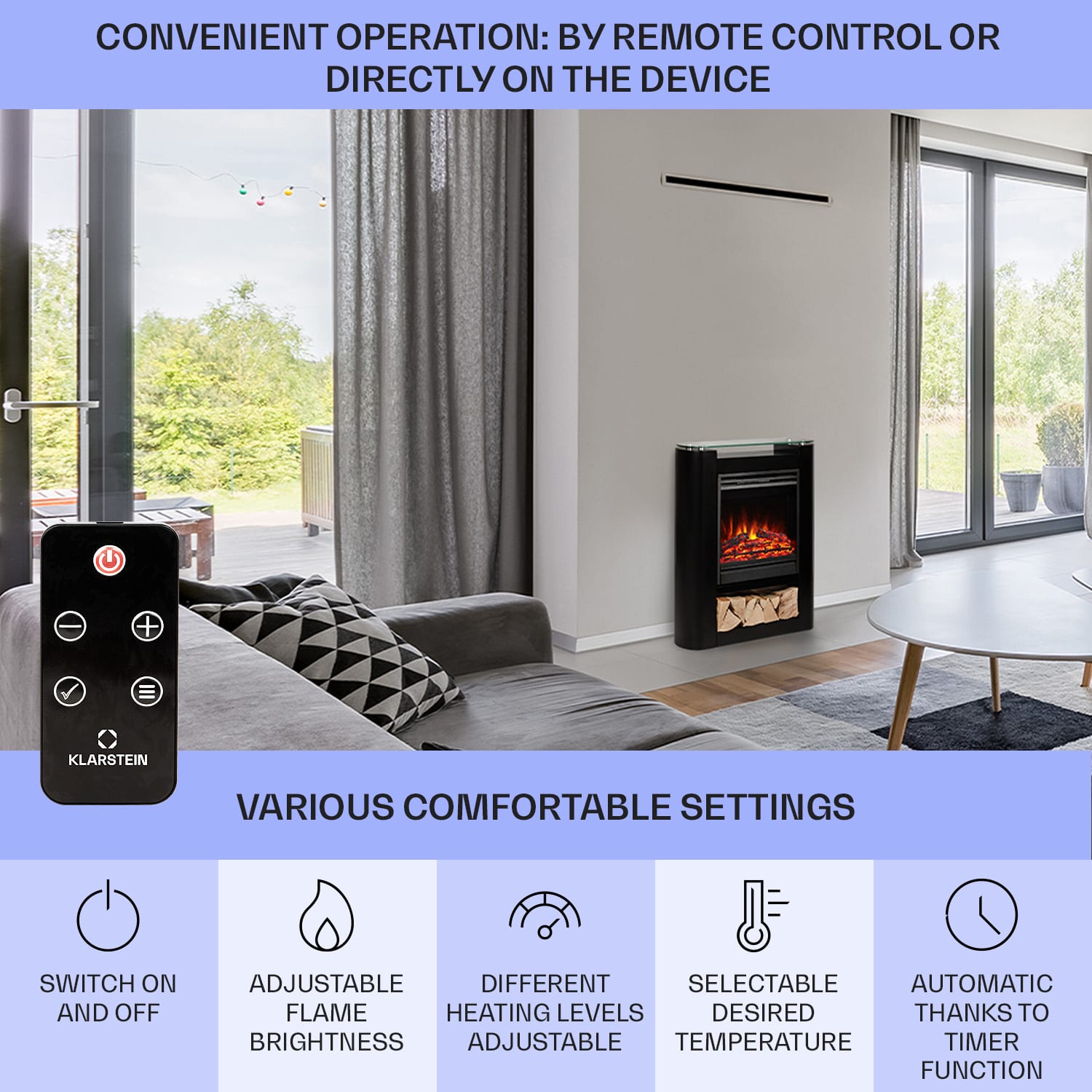 Klarstein Studio 5 Arc, elektrický krb, 1800 W, LED plamene, ventilátor, diaľkové ovládanie – Obrázok 5