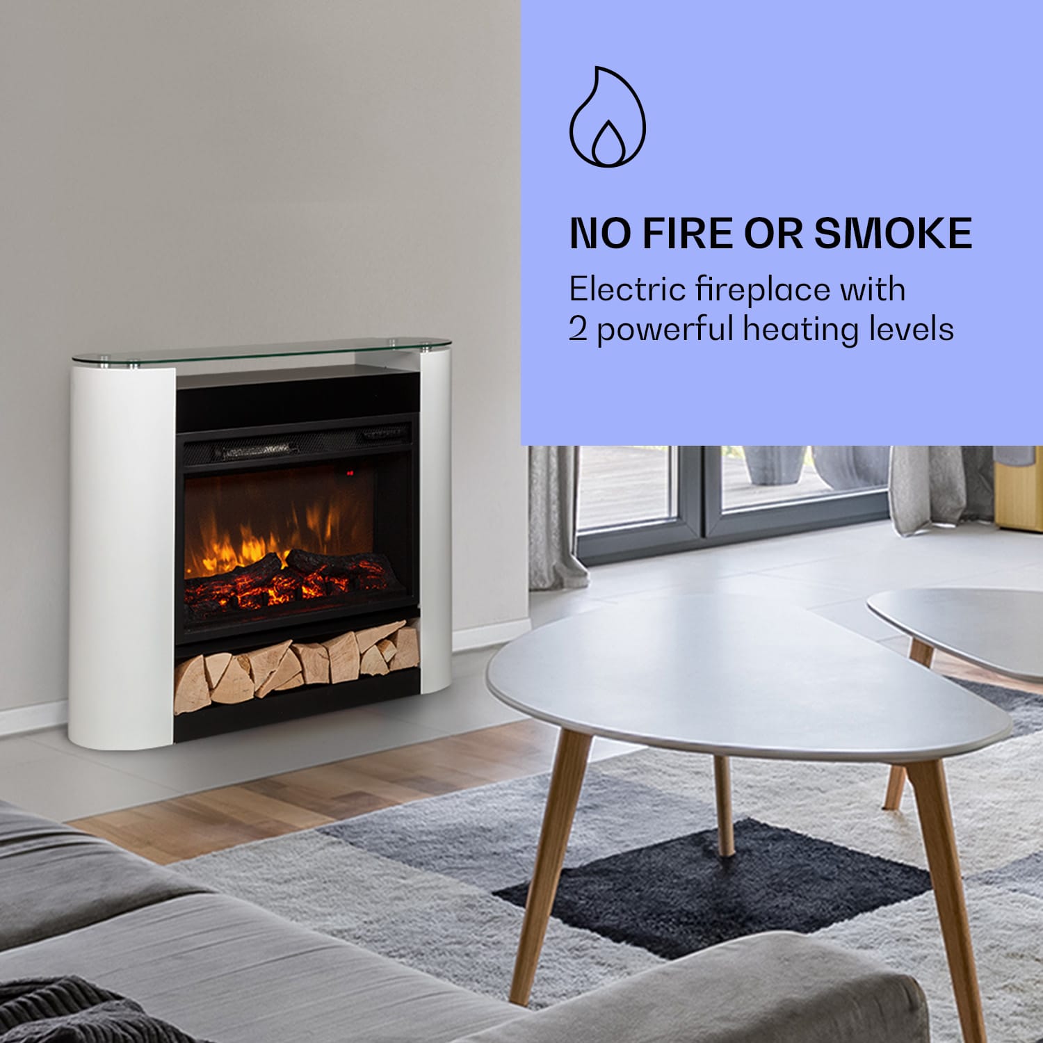 Klarstein Studio 10 Arc, elektrický krb, 1800 W, LED plamene, ventilátor, diaľkové ovládanie