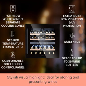 Klarstein Vinsider 36 Onyx Edition, vinotéka, 85 l, 5-22°C, 2 zóny