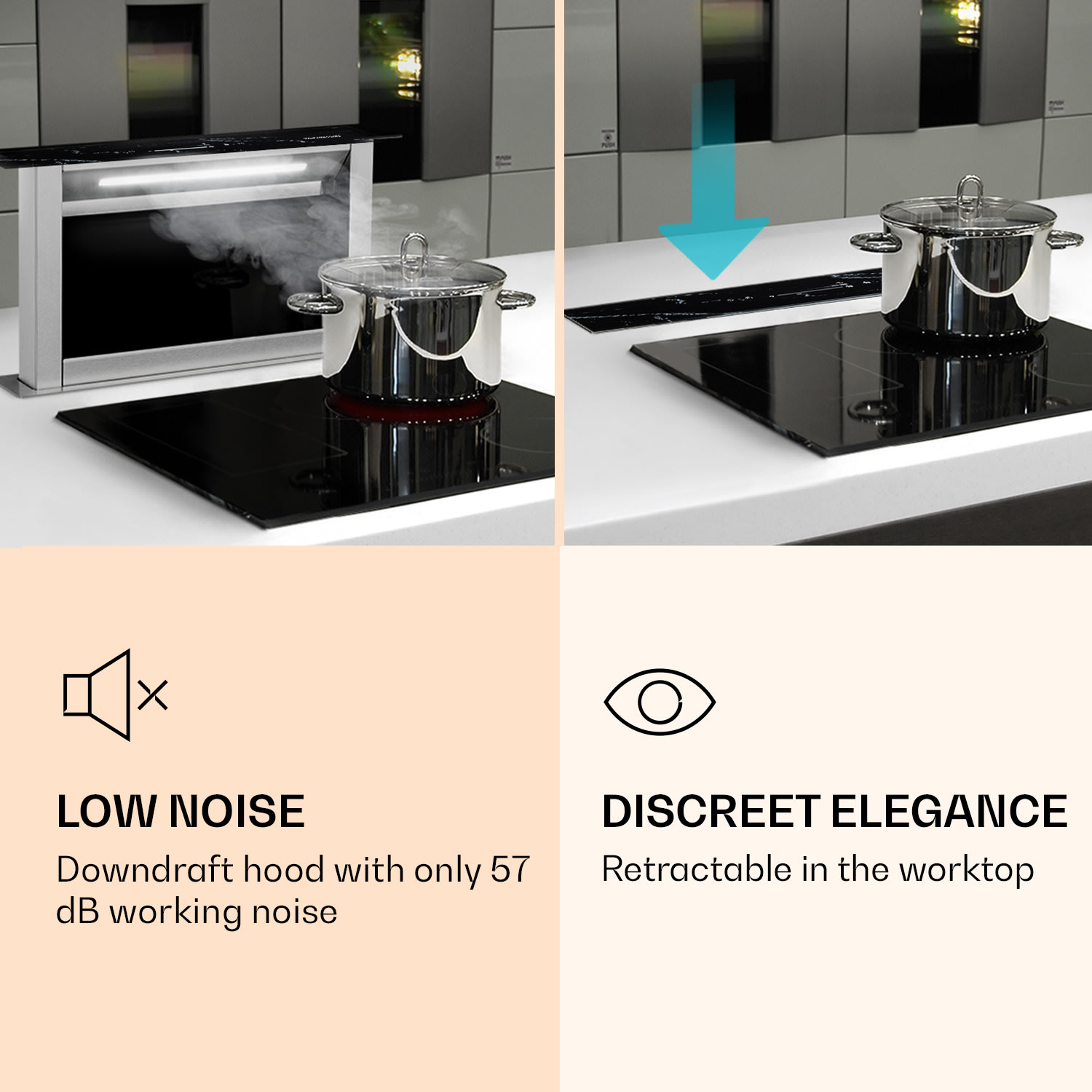 Klarstein Royal Flush Eco, digestor, 60 cm, výsuvný, 576 m³/h, A+, čierny – Obrázok 2