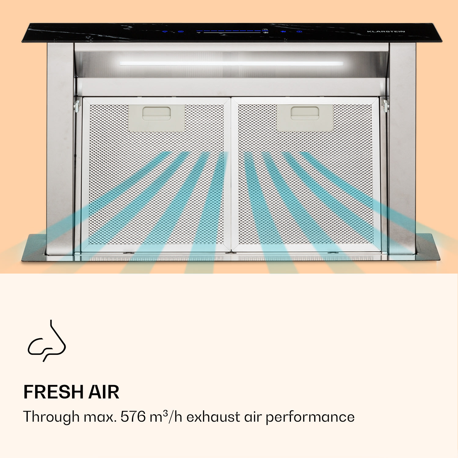 Klarstein Royal Flush Eco, digestor, 60 cm, výsuvný, 576 m³/h, A+, čierny – Obrázok 3