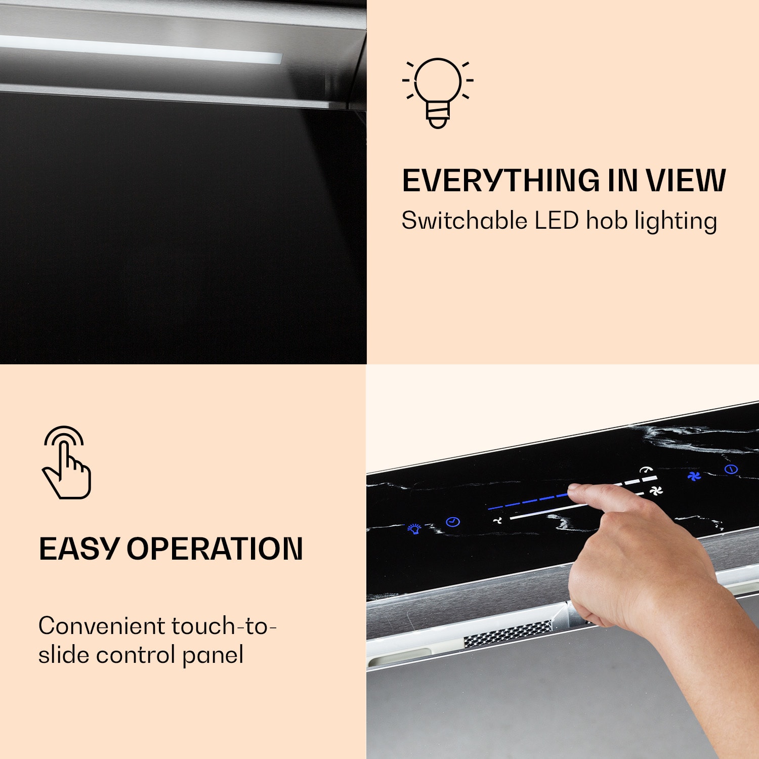 Klarstein Royal Flush Eco, digestor, 60 cm, výsuvný, 576 m³/h, A+, čierny – Obrázok 4