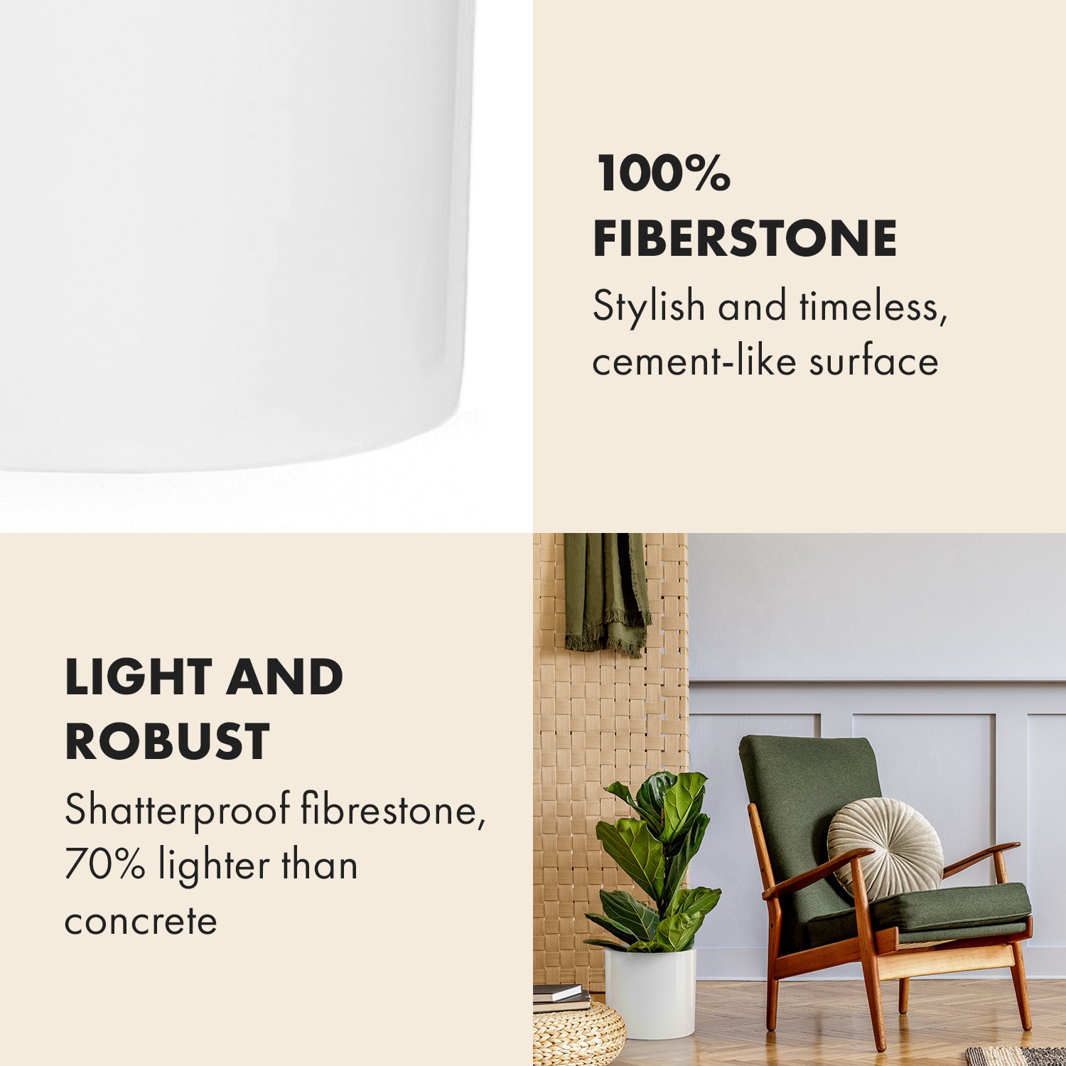 Fox & Fern Gendt, kvetináč, fiberstone, interiér/exteriér – Obrázok 2