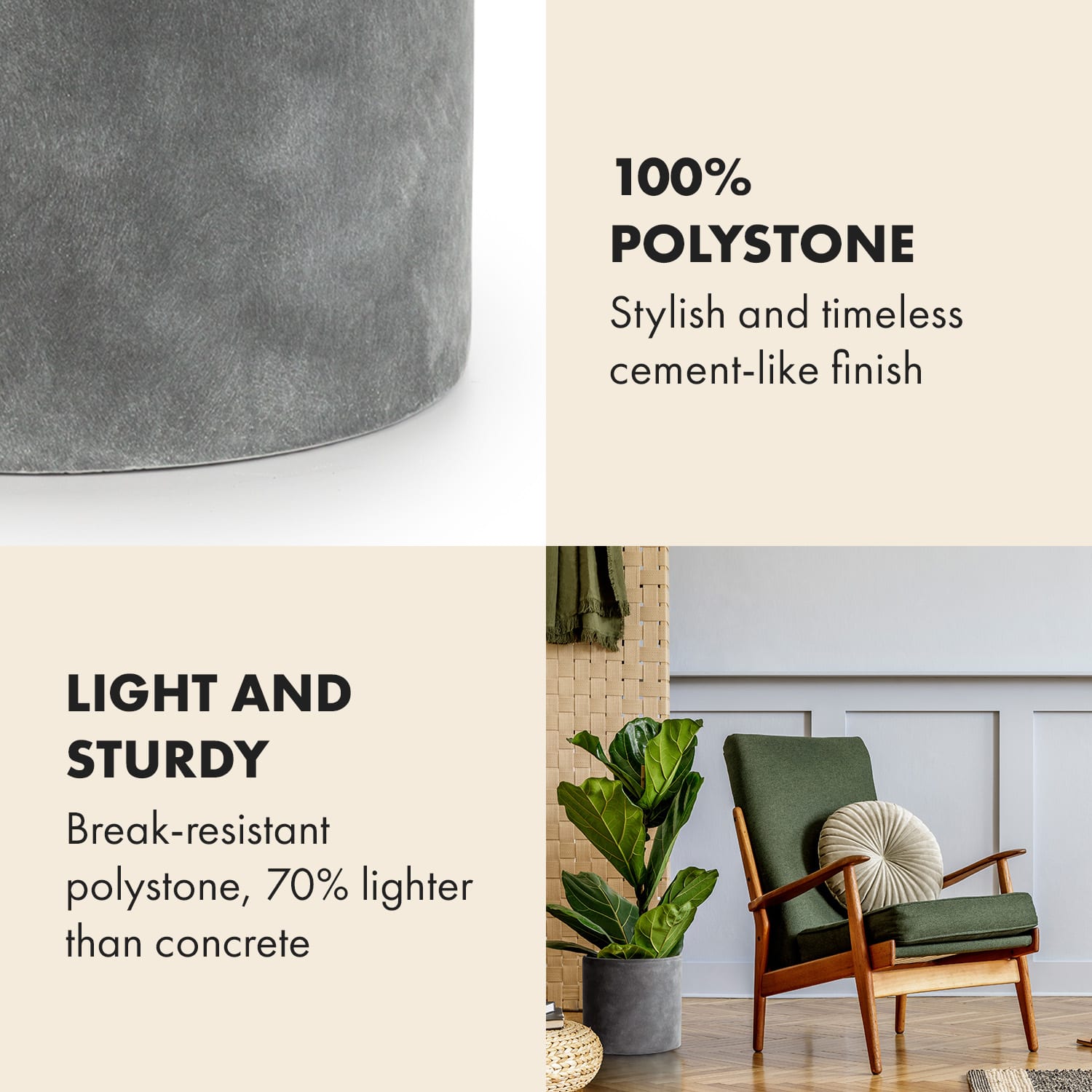 Fox & Fern Venlo, kvetináč, Polystone, interiér a exteriér, 3 veľkosti – Obrázok 2