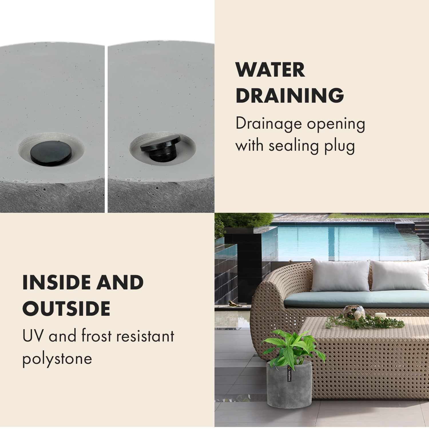 Fox & Fern Venlo, kvetináč, Polystone, interiér a exteriér, 3 veľkosti – Obrázok 3