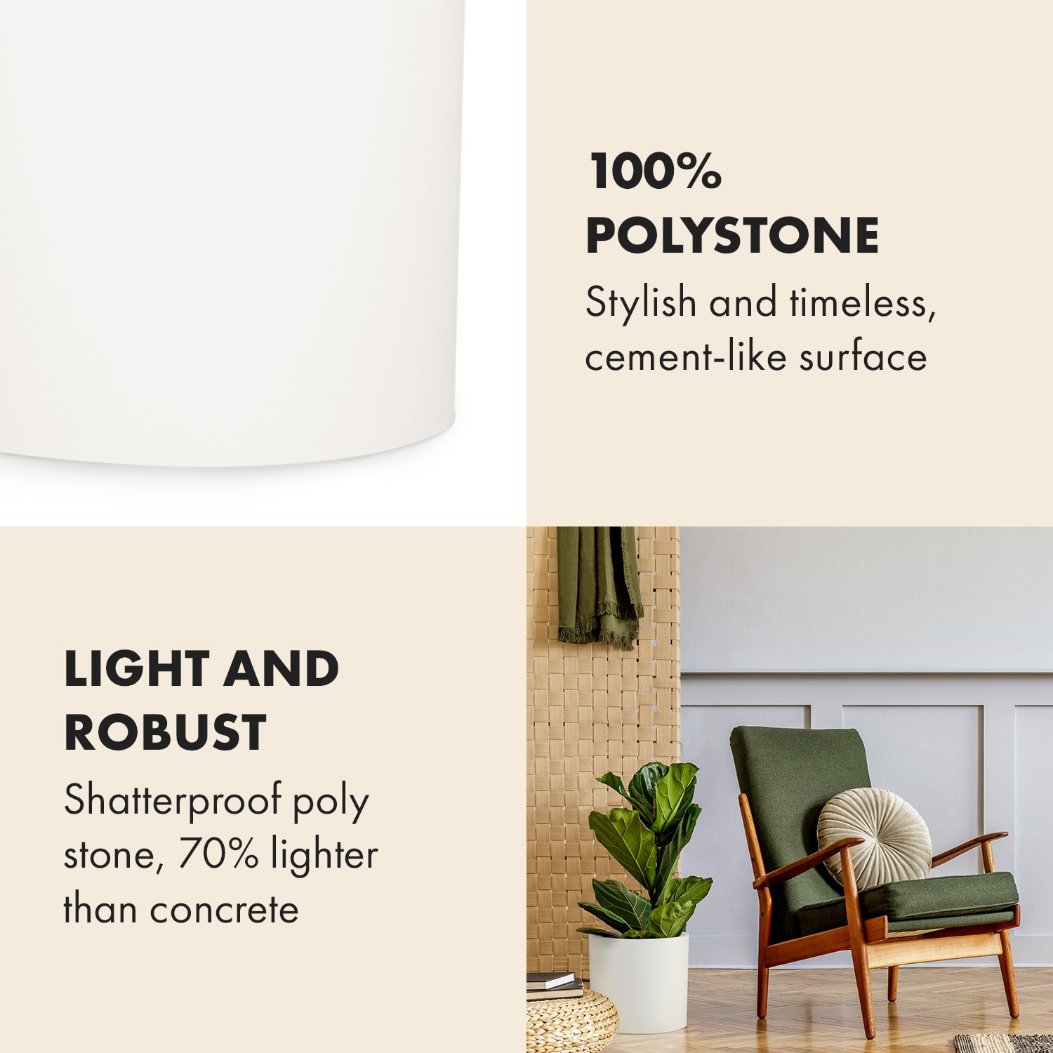 Fox & Fern Venlo, kvetináč, Polystone, interiér a exteriér, 3 veľkosti – Obrázok 2