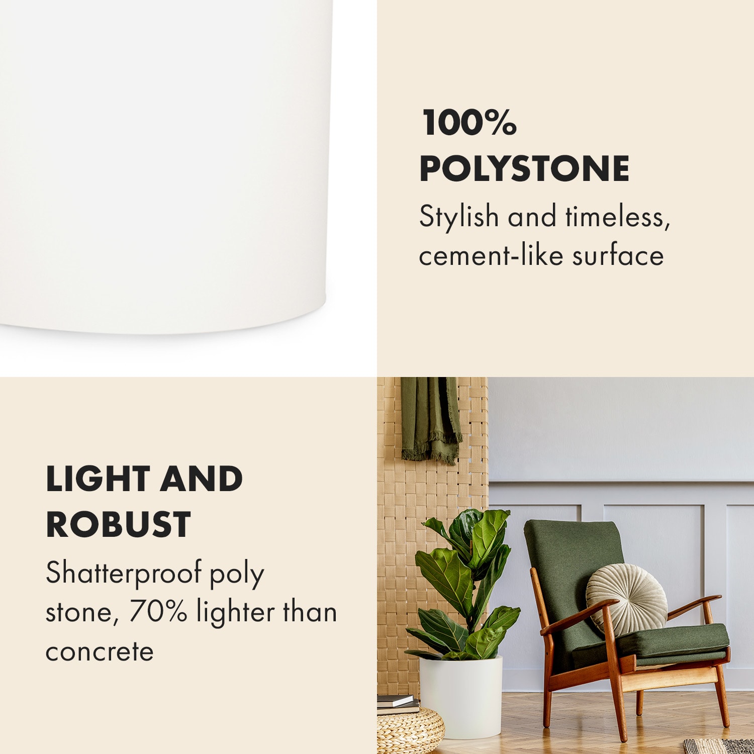 Fox & Fern Venlo, kvetináč, Polystone, interiér a exteriér, 3 veľkosti – Obrázok 2