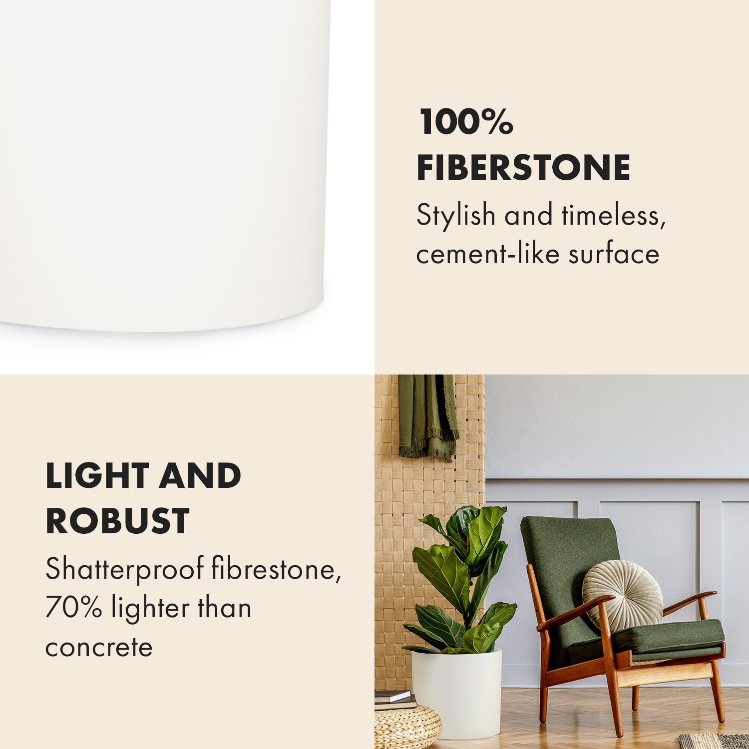 Blumfeldt Gendt, kvetináč, vrchný kvetináč, súprava 3 kusov, veľkosti S/M/ L, fiberstone, interiér/exteriér – Obrázok 2