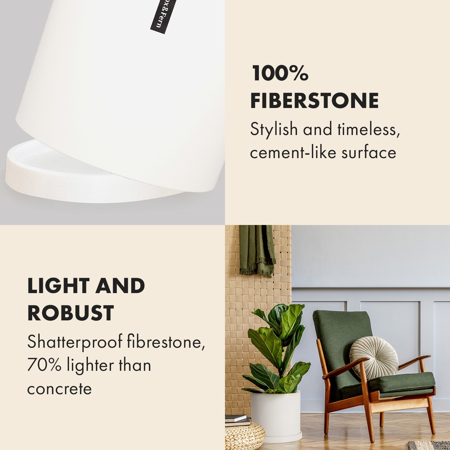 Blumfeldt Gendt, kvetináč, fiberstone, interiér/exteriér – Obrázok 2