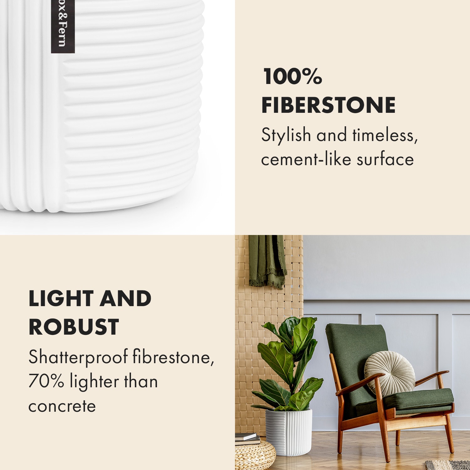 Fox & Fern Hasselt, kvetináč z polystonu, ručne robený – Obrázok 2