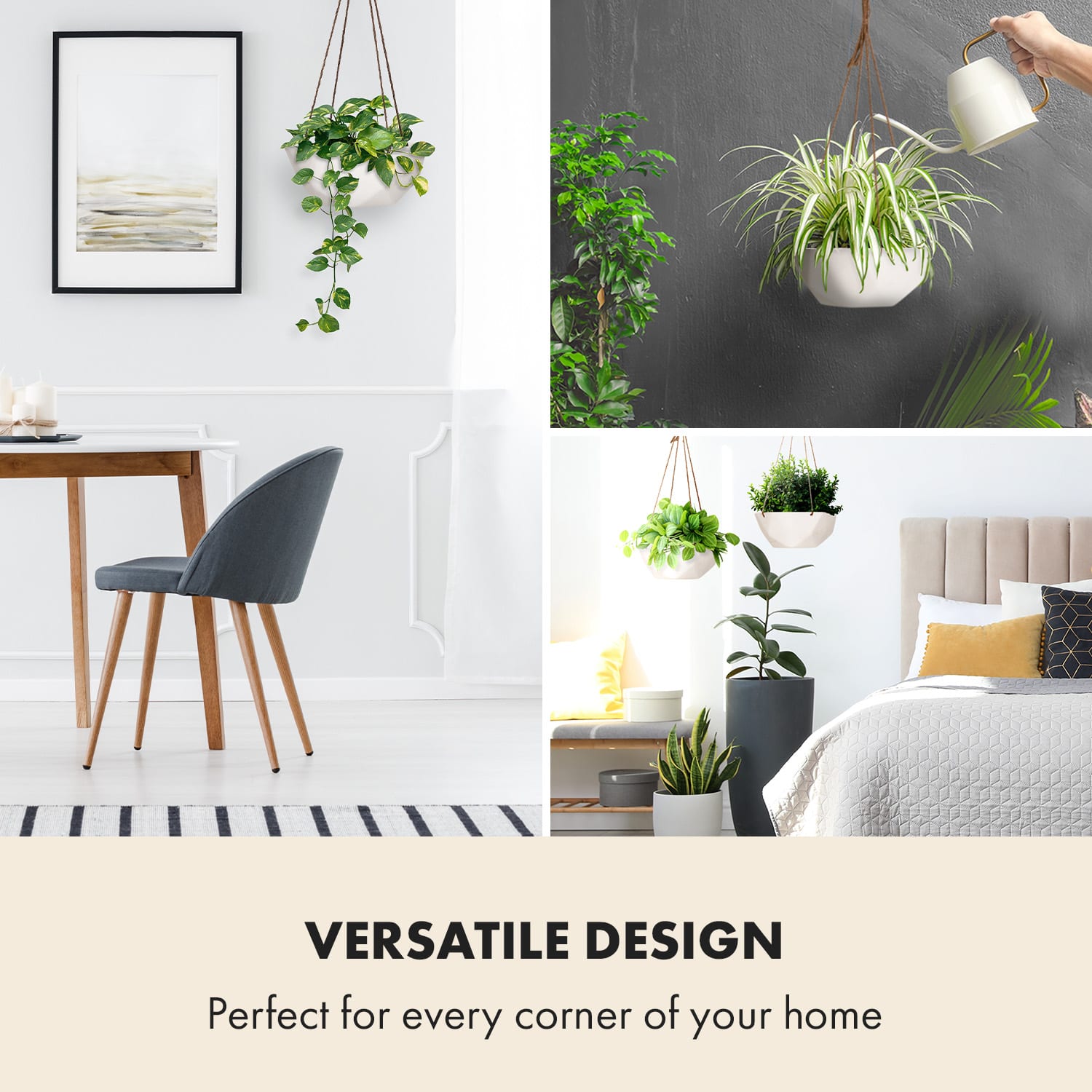 Blumfeldt Laren, závesný kvetináč, Ø 28 cm, Polystone, s prírodnými lanami, súprava 2 kusov