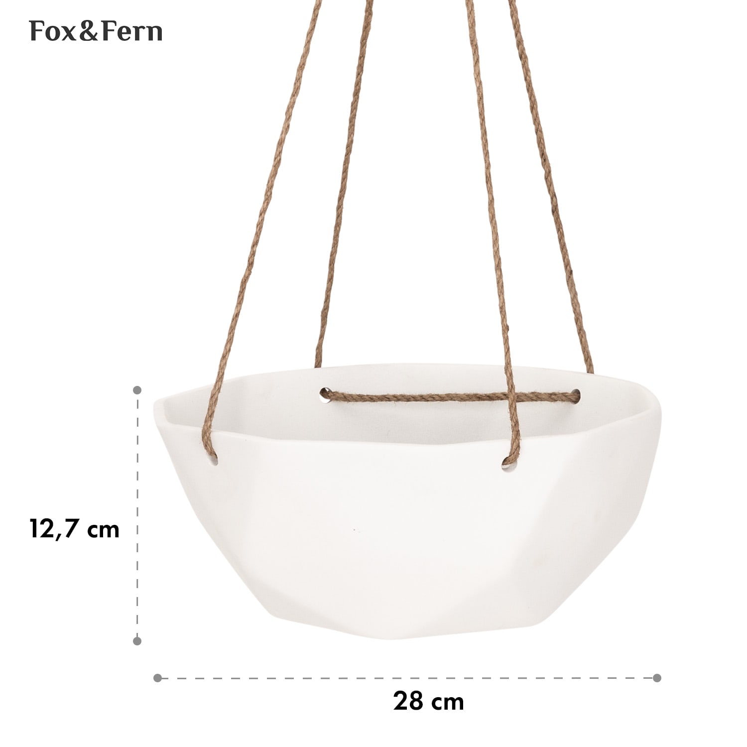 Blumfeldt Laren, závesný kvetináč, Ø 28 cm, Polystone, s prírodnými lanami, súprava 2 kusov – Obrázok 4