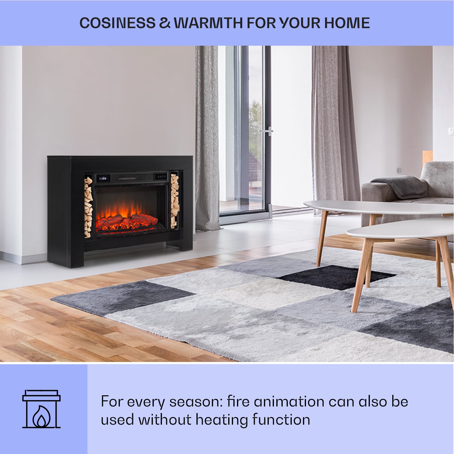 Klarstein Studio Loft 2, elektrický krb, 1900 W, LED technológia, diaľkové ovládanie – Obrázok 3