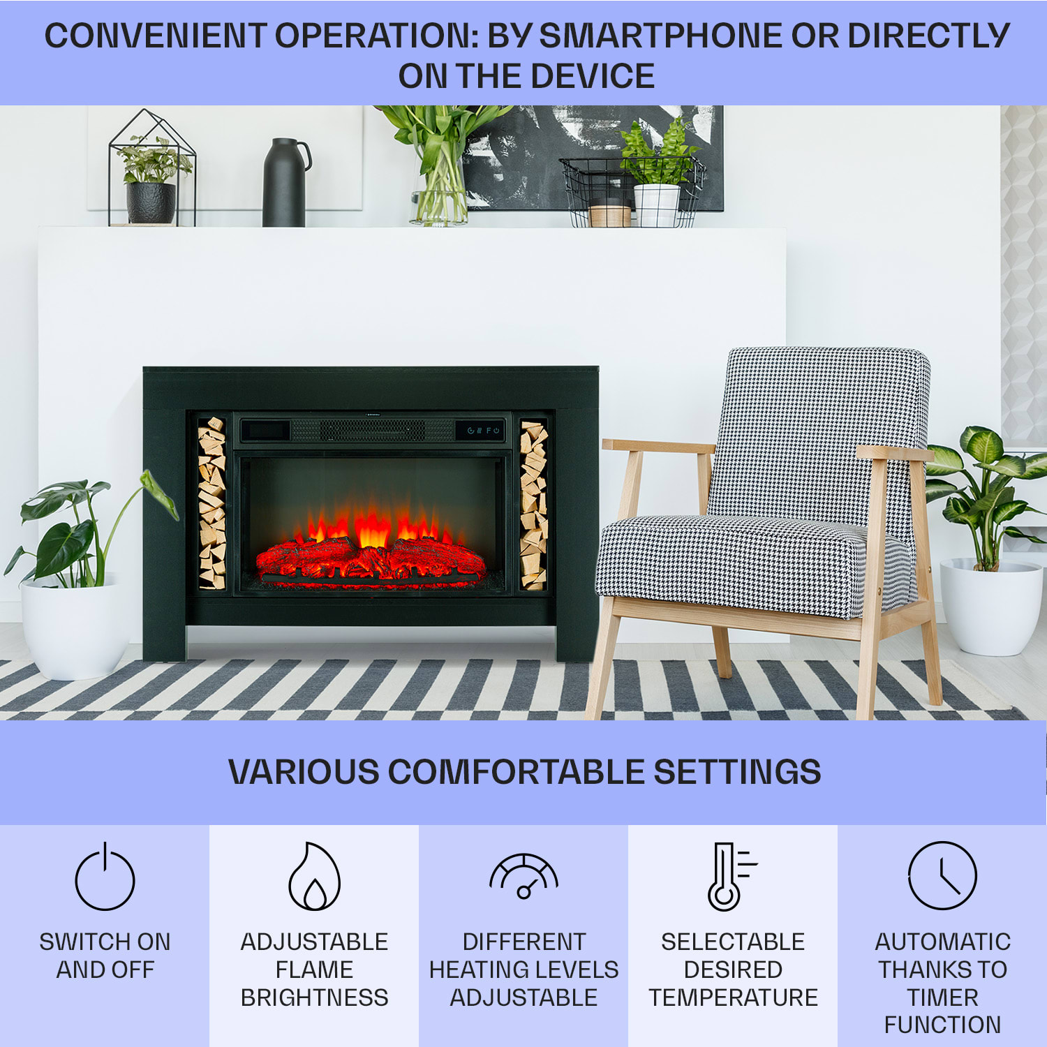 Klarstein Studio Loft 2, elektrický krb, 1900 W, LED technológia, diaľkové ovládanie – Obrázok 5