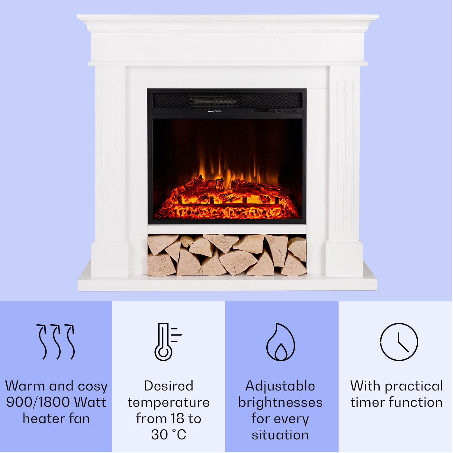 Klarstein Las Pilas, elektrický krbový ohrievač s ventilátorom, 900/1800 W, týždenný časovač, diaľkové ovládanie – Obrázok 2