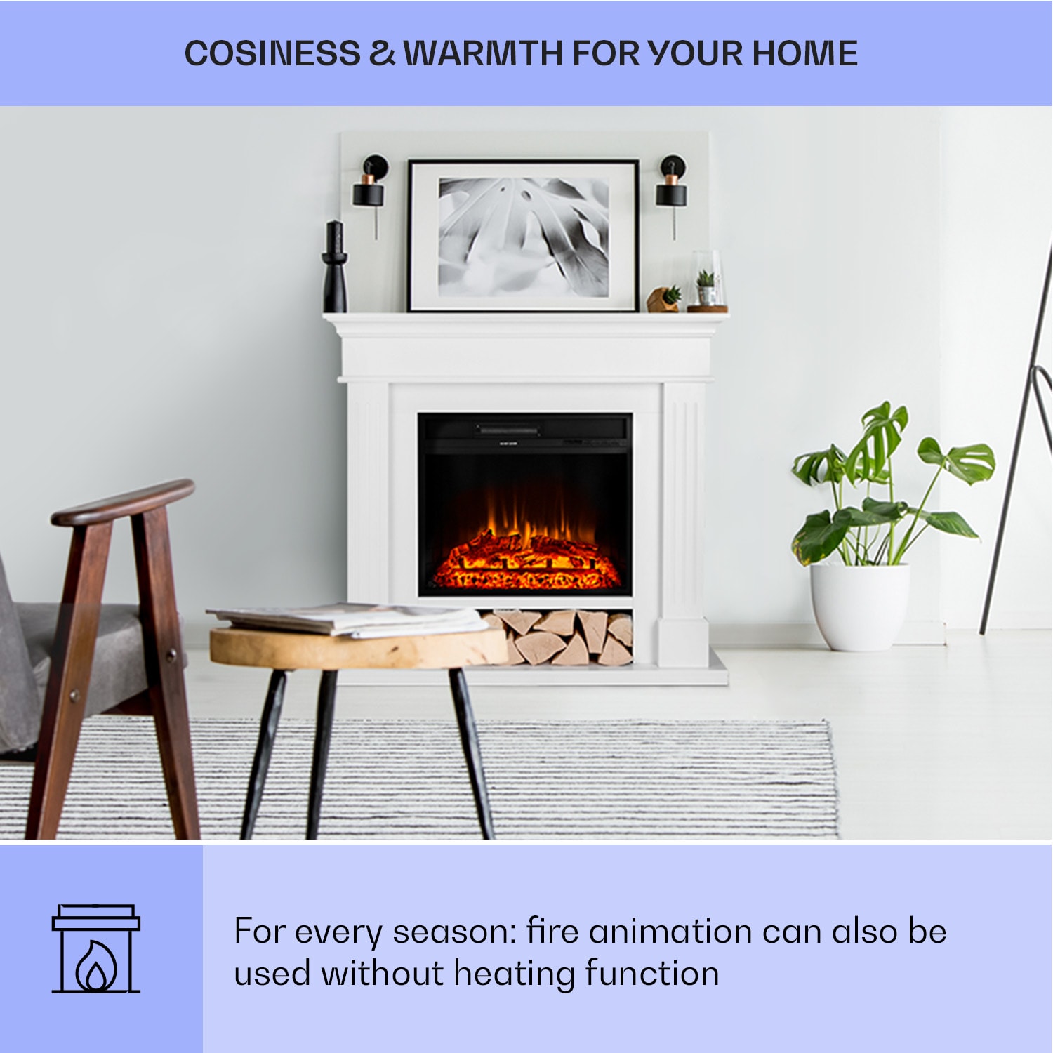 Klarstein Las Pilas, elektrický krbový ohrievač s ventilátorom, 900/1800 W, týždenný časovač, diaľkové ovládanie – Obrázok 3