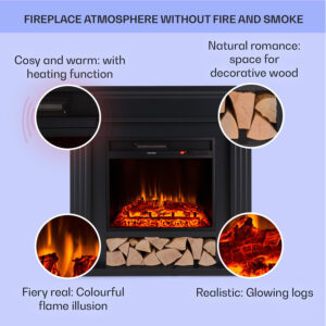 Klarstein Las Pilas, elektrický krbový ohrievač s ventilátorom, 900/1800 W, týždenný časovač, diaľkové ovládanie