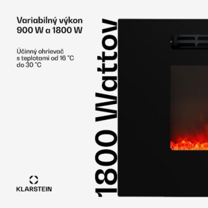Klarstein Galeras, elektrický nástenný a vstavaný krb, 1800 W, LED, 3 farby, časovač