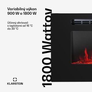 Klarstein Galeras, elektrický nástenný a vstavaný krb, 1800 W, LED, 3 farby, časovač