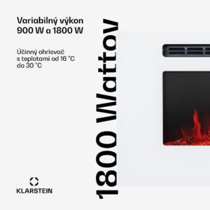 Klarstein Galeras, elektrický nástenný a vstavaný krb, 1800 W, LED, 3 farby, časovač