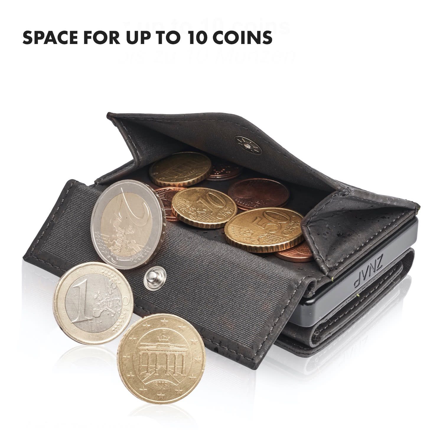 Slimpuro Coin Pocket s ochrannou kartou RFID pre ZNAP Slim Wallets 8 a 12, spínací gombík – Obrázok 3