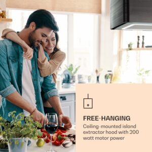 Klarstein Futurelight Smart, digestor, 42 cm, ostrovčekový, 420 m³/h, LED, nehrdzavejúca oceľ, čierny