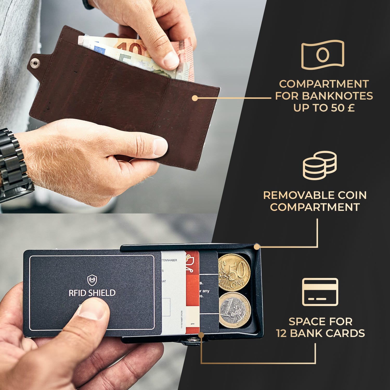Slimpuro ZNAP, tenká peňaženka, 12 kariet, priečinok na mince, 8,9 × 1,8 × 6,3 cm (Š × V × H), RFID ochrana